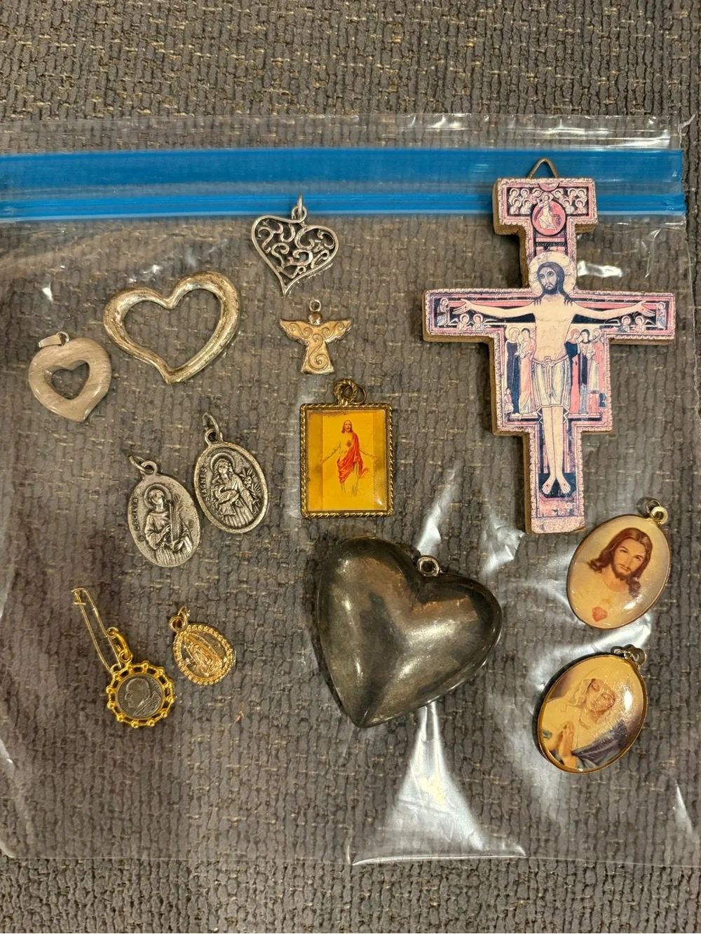Assorted Religious and Heart Pendant Charms - Gold & Silver Tones